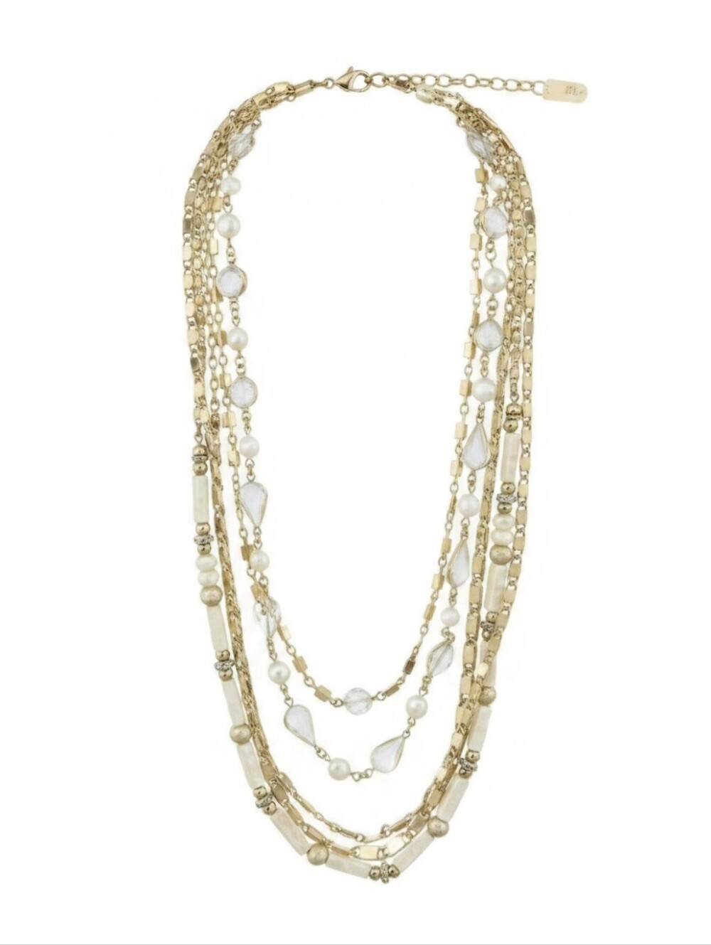 Gold Tone Multi-Strand Pearl & Crystal Necklace by White House Black Market